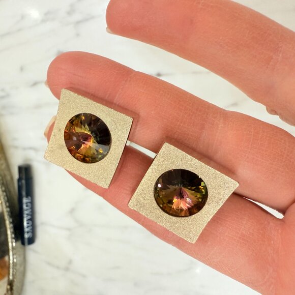 VTG Dante Multi color Gold Rivoli Cuff Links & Tie Tack - Picture 5 of 11